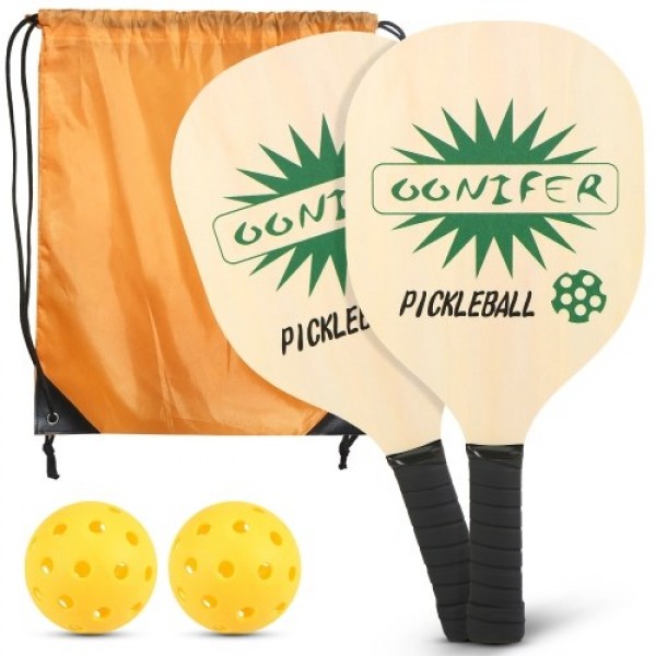 Wood Pickleball Paddle Set Light Weight Pickleball Paddles with Carry Bag Pickleball Rackets with Ergonomic Cushion Grip  2 Pick